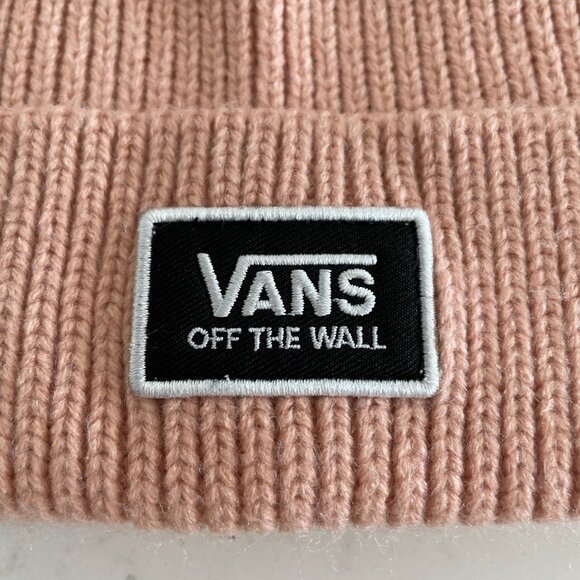 Vans Off The Wall 100% Acrylic Ribbed Roll Up Knit Toque Beanie Peach OS NWOT - Picture 2 of 8